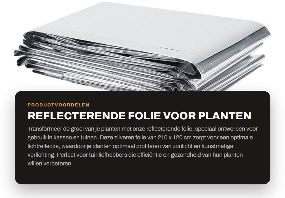 Dailygoods- Reflecterende Folie 210 x 120 cm - Lichtreflecterende Film - Plantenreflector - PETP-Folie - Draagbaar - Verhoogt Plantengroei - Kweekfolie