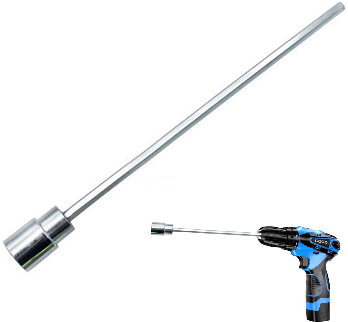 Dailygoods- Kurbel voor accuschroevendraaier - Verlenging 30 cm - Hoogwaardig hardmetaal - Krasbestendig - Corrosiebestendig - Ideaal voor caravan/camper - Caravanslinger