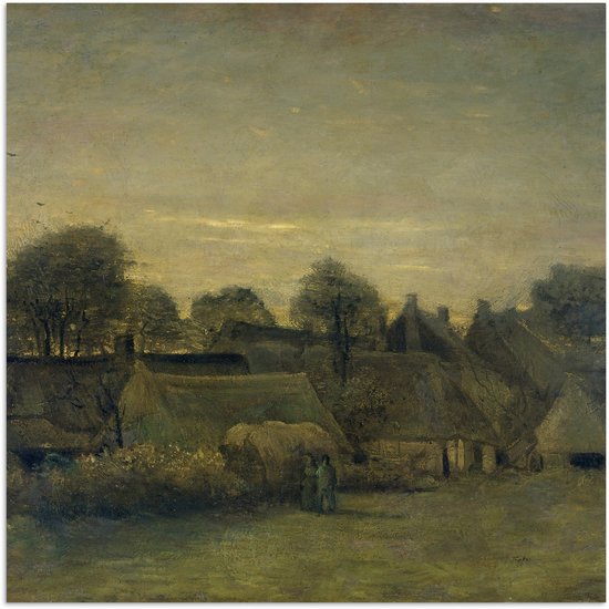 Poster 30x30 cm - Boerendorp in de avond - Vincent van Gogh - Posters - Kamer decoratie - Wanddecoratie woonkamer - Muurdecoratie slaapkamer