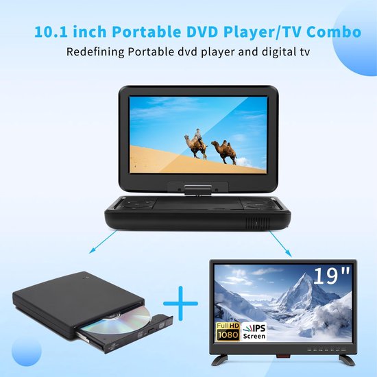 Draagbare DVD Speler - Mobiele TV - Reizen en Ontspanning - Ingebouwde DVB-T2 Tuner - 10.1 Inch Scherm - Zwart — afbeelding 4