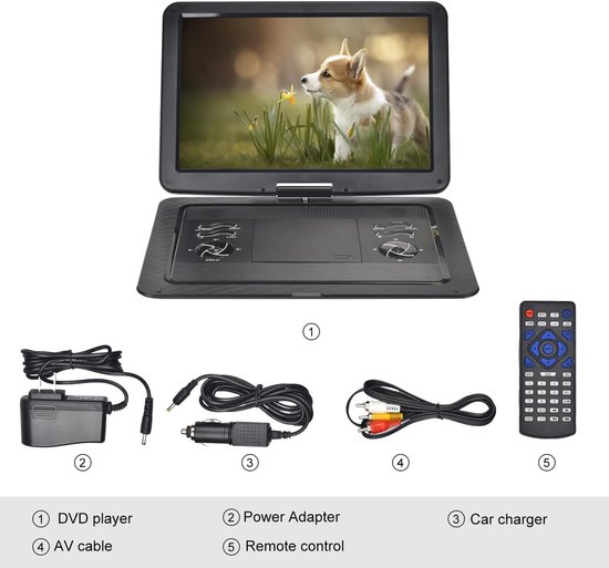 Draagbare DVD Speler - Auto Scherm - Reizen met Kinderen - Groot Draaibaar Scherm - 17 Inch HD - Zwart — afbeelding 5