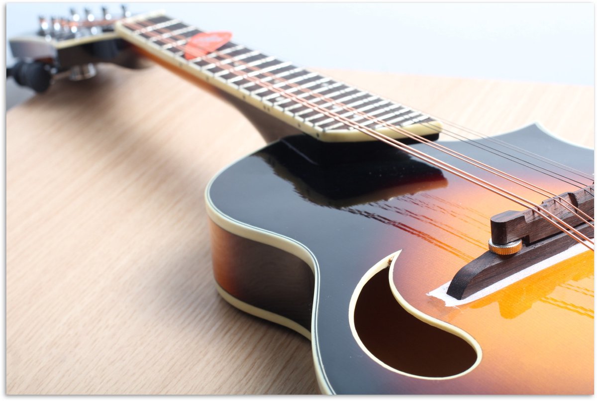 Poster 90x60 cm - Een elektrische gitaar op een houten vloer - Posters - Kamer decoratie -