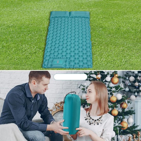 Luchtmatras Met Ingebouwde Voetpomp Waterdicht En Lekbestendig - 200x130x10cm 2 Personen - 40D Nylon En TPU Snel Op Te Blazen in 3 Minuten - Voor Wandelen Backpacken En Kamperen - Grijs & Pauwblauw — afbeelding 5