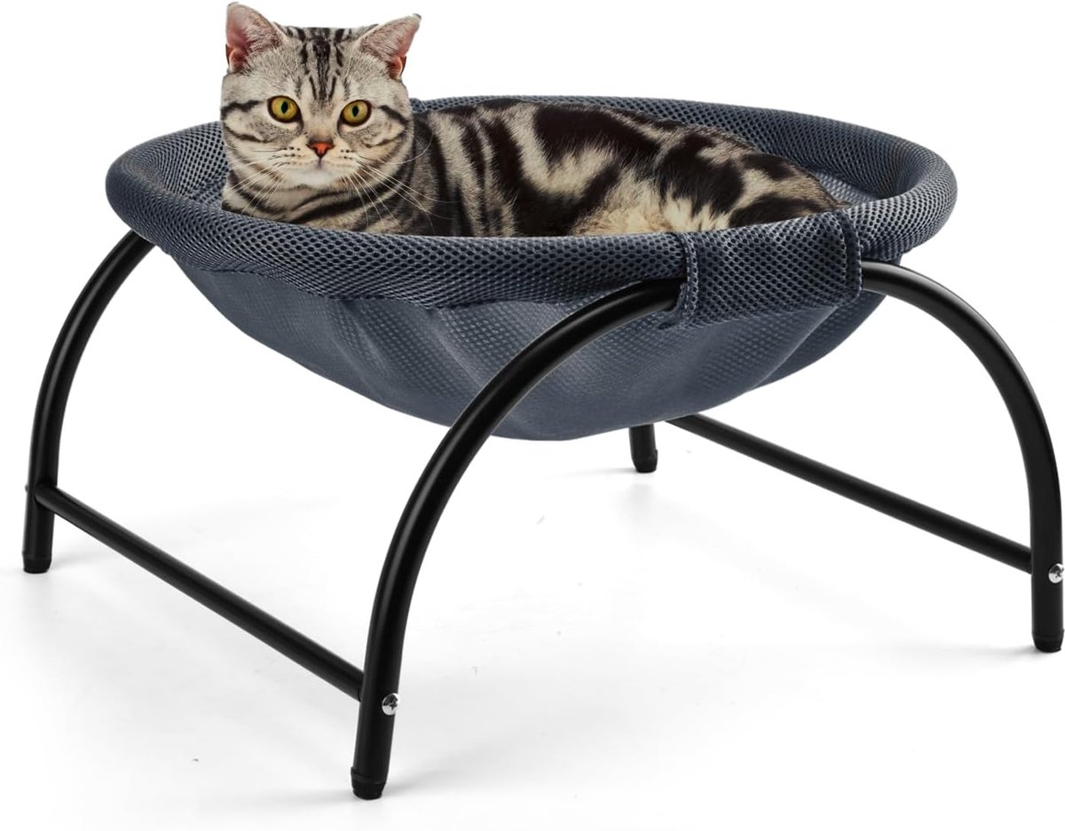 kattenhangmat, verhoogde kattenmand met wasbaar gaas, vrijstaande, ademende kattenhangmat, donkerblauw