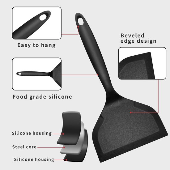 Silicone 2 Stuks, Antiaanbak Hittebestendig Tamagoyaki Pannenspatel Voor Koken Vis, Pannenkoeken, Eieren, Pizza, BPA-vrij (Zwart) — afbeelding 2