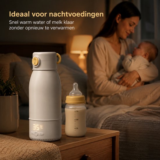 Draagbare Flessenwarmer 500ml - Baby Waterwarmer met 10.000mAh Accu, USB-C, 35-55°C Temperatuurregeling, 24u Warmhoudfunctie, Kinderslotn - Wit — afbeelding 5