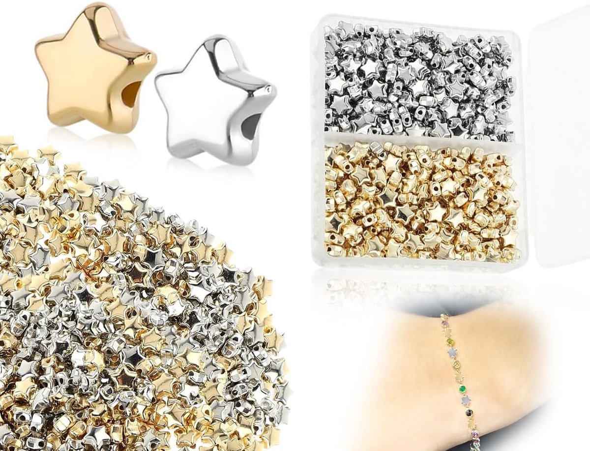 Kralen, stervormige afstandskralen, pentagram gat spacer kralen, knutselkralen, voor DIY armbanden, oorbellen, charme, halskettingen, sieraden, knutselwerk, accessoires (goud