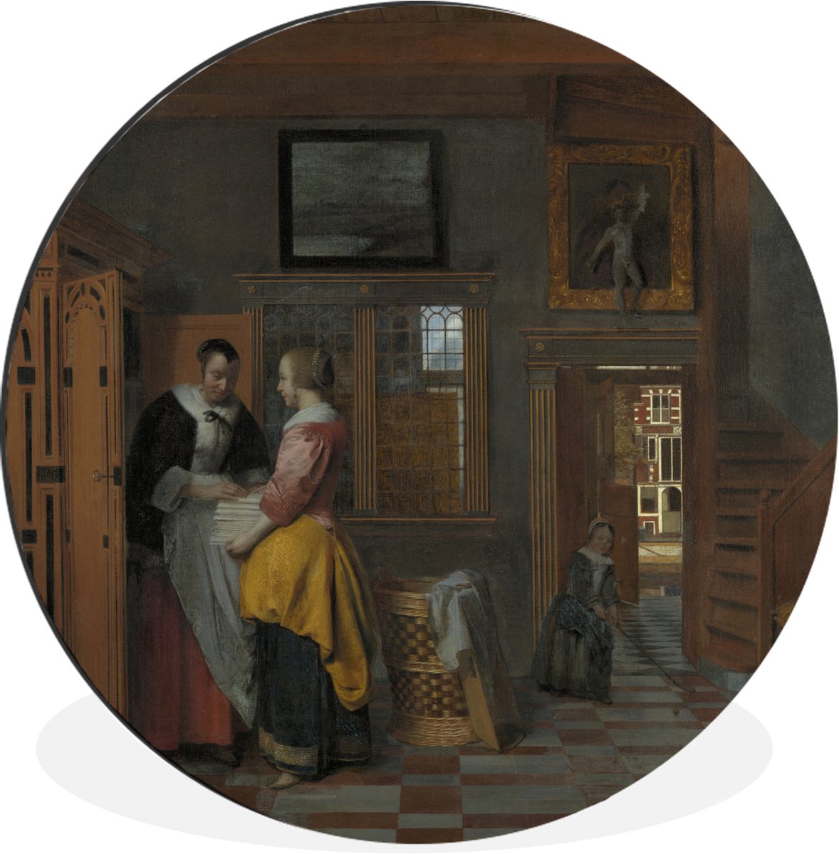 WallCircle - Wandcirkel - Muurcirkel - Binnenhuis met vrouwen bij een linnenkast - Pieter