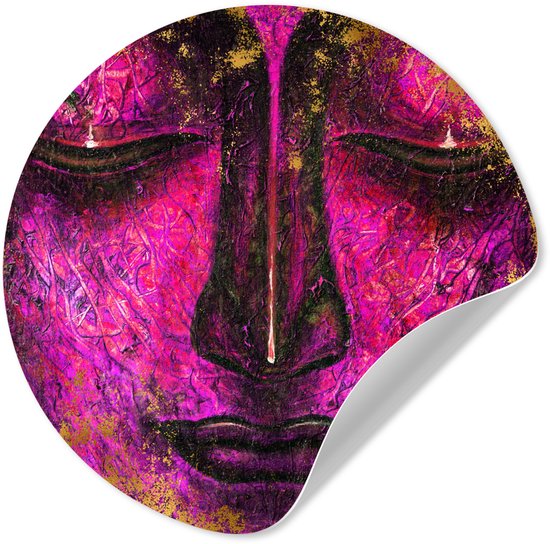 WallCircle® - Behangcirkel 30x30 cm - Muurstickers Boeddha - Hoofd - Paars - Goud - Muurcirkel woonkamer - Wandcirkel slaapkamer - Kamer decoratie zelfklevend - Muurdecoratie accessoires