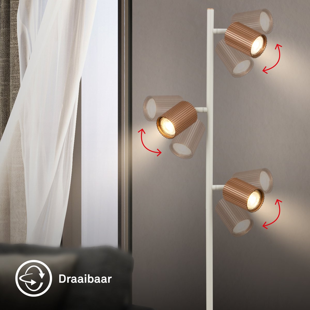 BRILONER Ida - Vloerlamp - woonkamer lamp - bureaulamp - staande lamp met GU10 fitting - h.: 141cm - koffie thumbnail 6