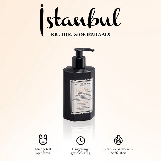 Atelier Rebul Istanbul - Hand & Body Lotion (400ml) - Natuurlijk - Houtige & Kruidige Geur - Hydraterend - Voor Alle Huidtypes