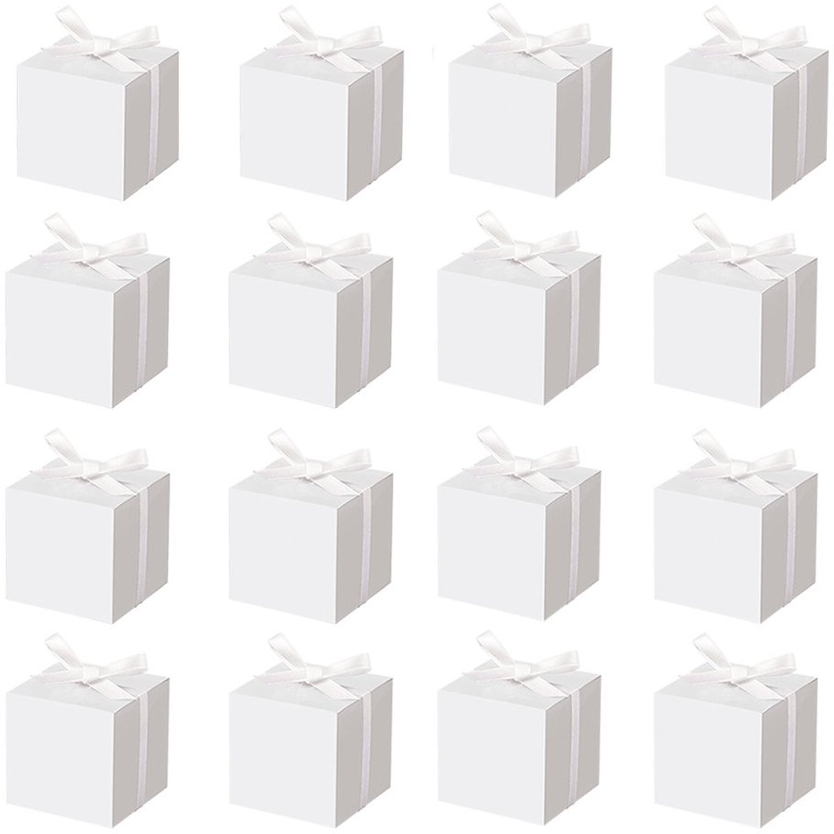 Dailygoods- Geschenkdoosjes met Strikken - Witte Dozen - Karton - 5 x 5 x 5 cm - 50 Stuks - Perfect voor Bruiloft/Feest - Cadeaudozen