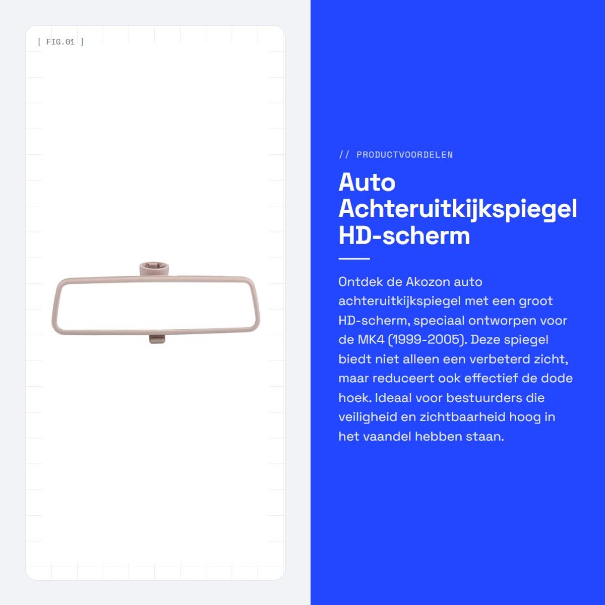 Dailygoods- Achteruitkijkspiegel HD-scherm - Auto achteruitkijkspiegel - Dode hoek vermindering - Binnenspiegel met zuignap - 25x7 cm - Geschikt voor MK4 1999-2005