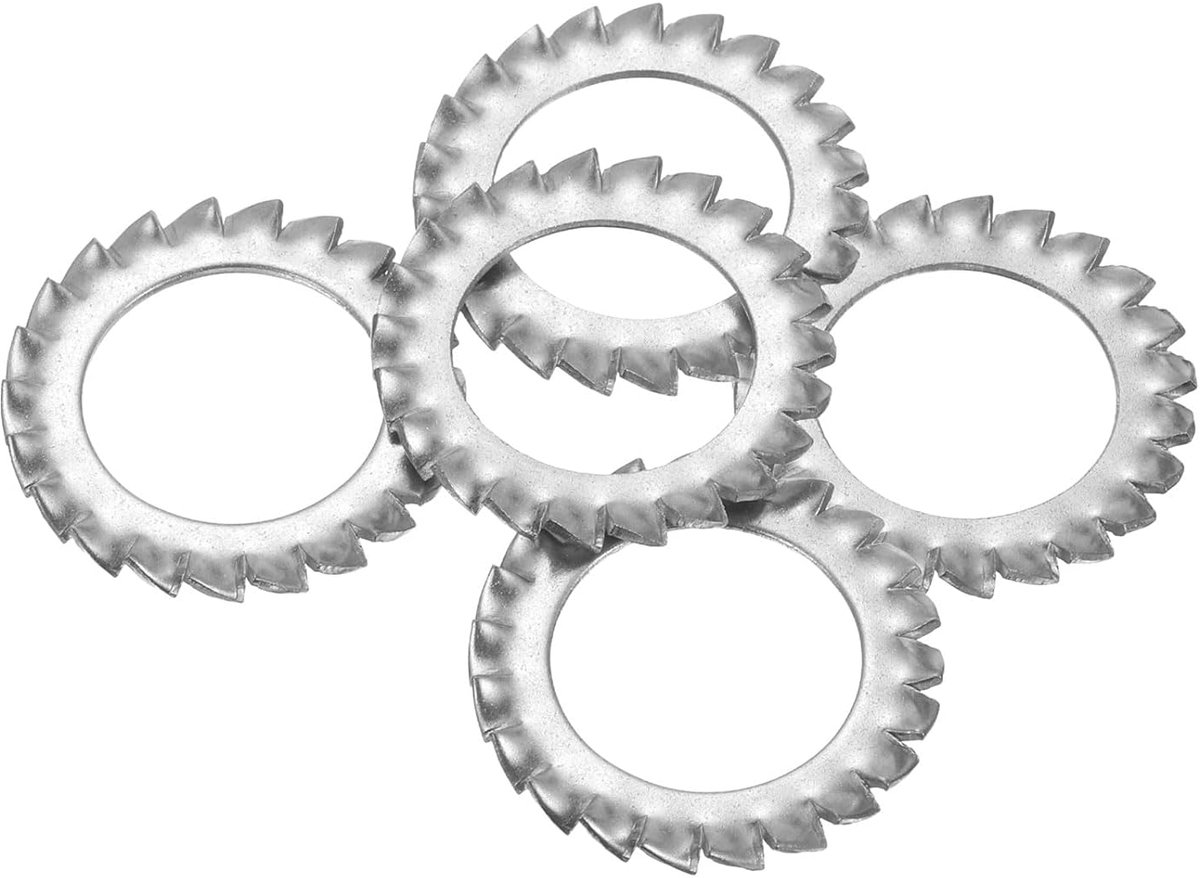 5 stuks 304 roestvrij staal buitentand-borgringen M27 ster borgringen getande schijven voor schroeven bouten mechanische uitrusting bevestigingselementen zilver