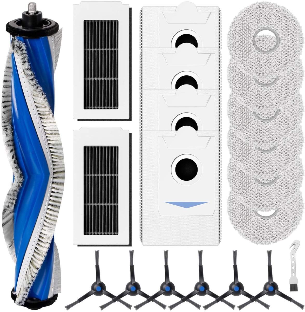 Dailygoods- Accessoireset voor Ecovacs Deebot X5 Omni/X5 Pro - 1 Rolborstel - 2 HEPA-filters - 6 Dweilen - 4 Stofzakken - 6 Zijborstels - 1 Reinigingsborstel - Robotstofzuiger