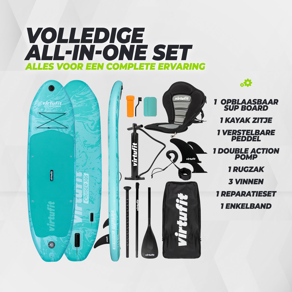 VirtuFit Cruiser Opblaasbaar SUP Board 305 cm - Max. 180 kg - Complete Set - Incl. Kajak Zitje, Peddel, Pomp, Tas & GoPro-mount - Stand Up Paddle Board - Roze – foto 8