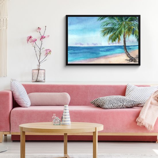 Cadre photo avec affiche - Plage - Palmier - Mer - 90x60 cm - Cadre pour affiche