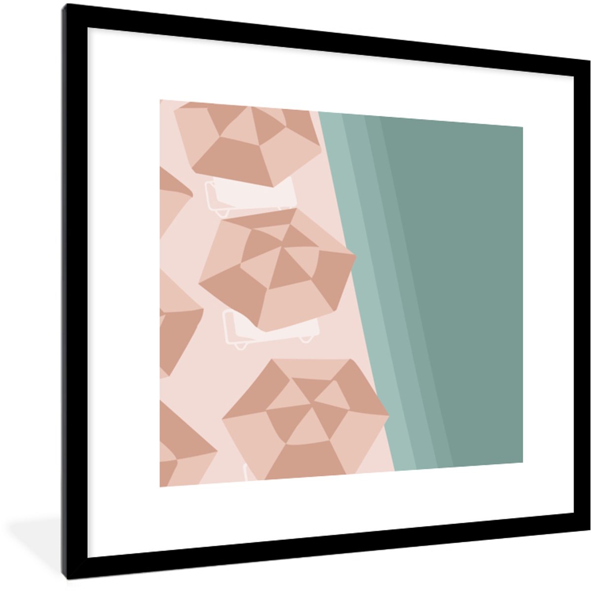 Poster in lijst - Fotolijst 40x40 cm - Posters - Zomer - Strandparasols - Zee - Posterlijs