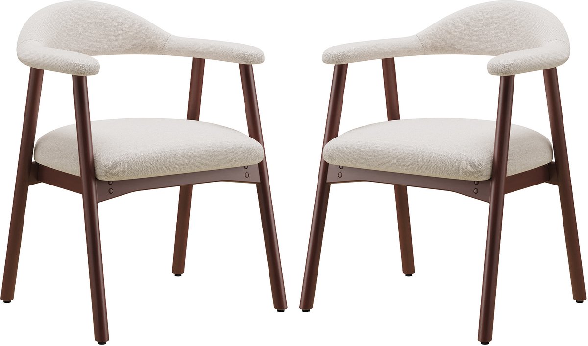 COLAMY Set van 2 Moderne Scandinavische Eetkamerstoelen - Comfortabele Gestoffeerde Zitting - Massief Houten Poten - Ergonomische Omhullende Rugleuning - Beige
