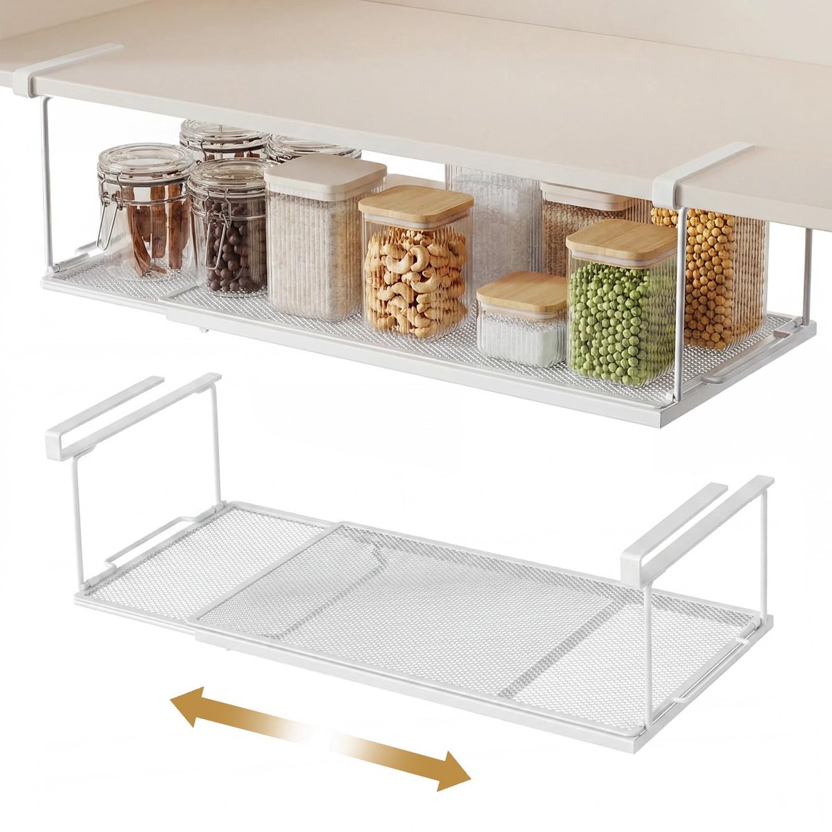 Onderplank - Verstelbaar 38-70 cm, No-Boor Hangmand voor Keuken, Bad, Waschkamer, Kasten & Schoenenbank