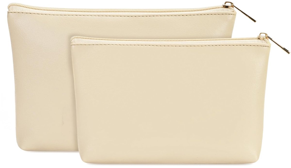 tas klein make-up tas klein voor handtas 2 stuks kleine make-up tas dames PU leer draagbare make-up tas 2 stuks met ritssluiting (octrooi aangemeld), beige