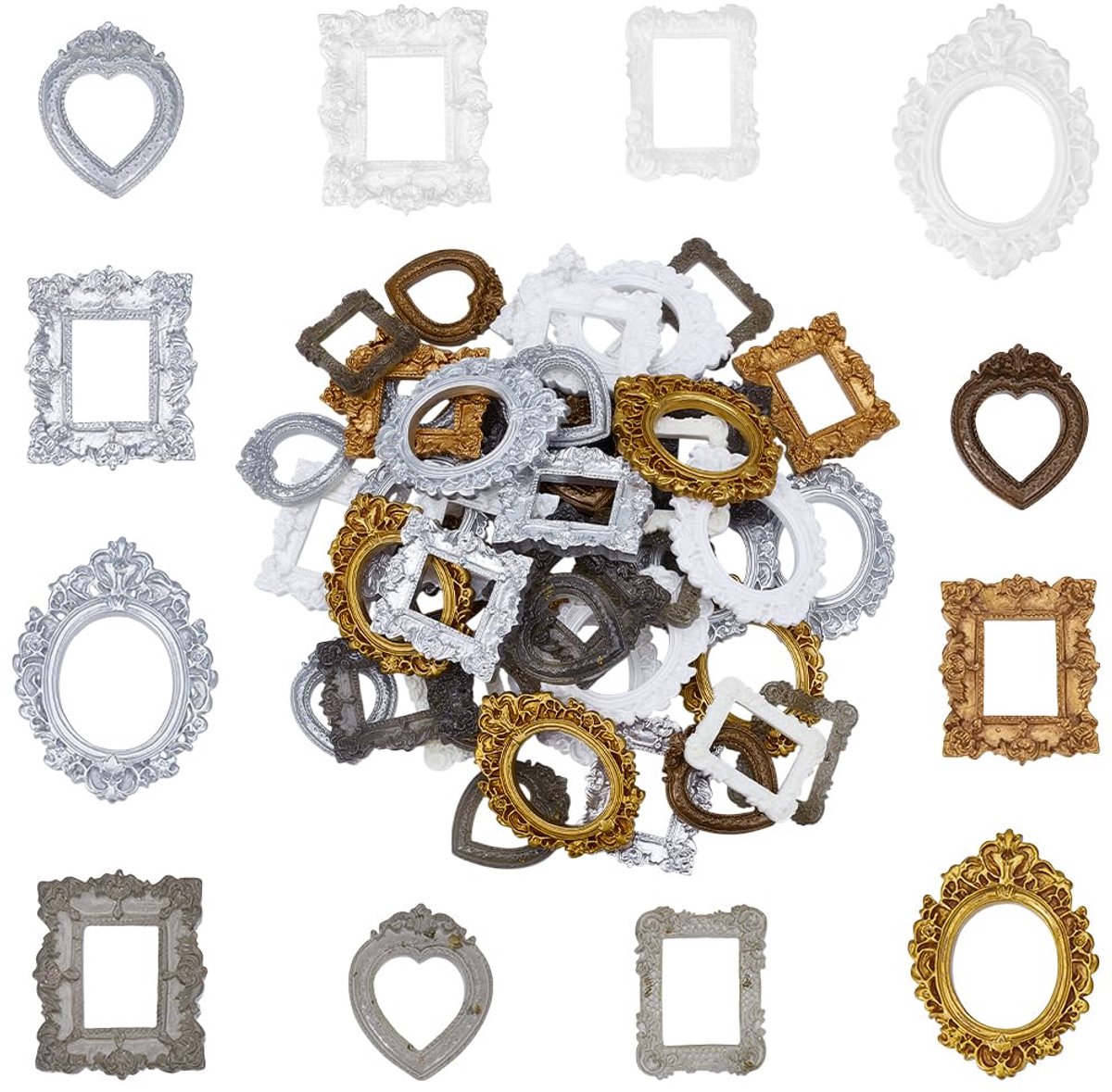 nbeads 48 stuks 12 stijlen hars reliëf fotolijstjes, meerdere ontwerpen vintage decoratieve lijsten voor sieraden fotografie