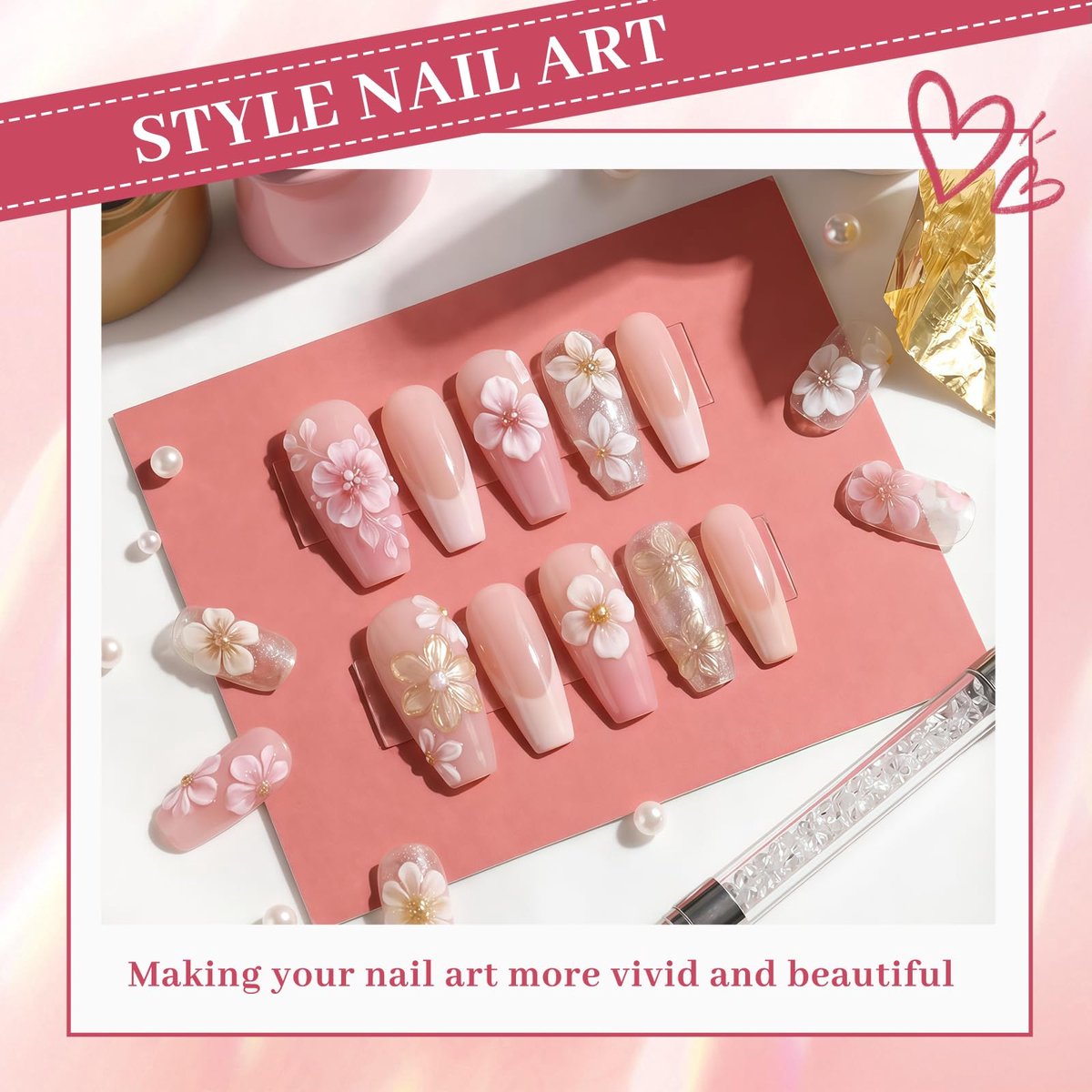 3D Gel Nagelkunst Siliconen Vorm Set voor Nagelontwerp, Nagel Set Bloemen & Kant DIY Accessoires, Stempel Sjablonen Alternatief, Incl. Applicator Pen