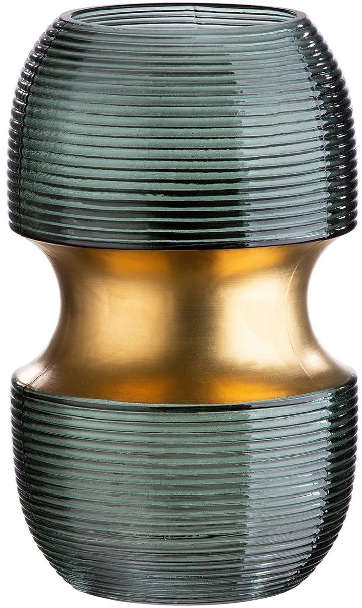 Vaas glazen vaas - moderne bloemenvaas met groeven design - geschenk verjaardag tafeldecoratie Kerstmis bruiloft gouden bruiloft - kleur: groen goud hoogte 22 cm