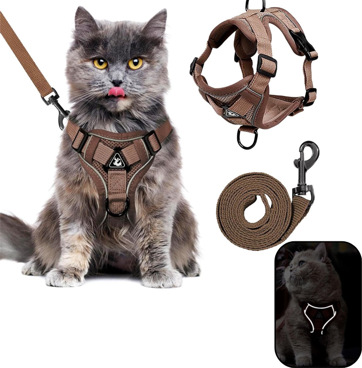 CRLYN® Kattentuigje met Looplijn - Kattentuigje - Kattenharnas -Koffie
