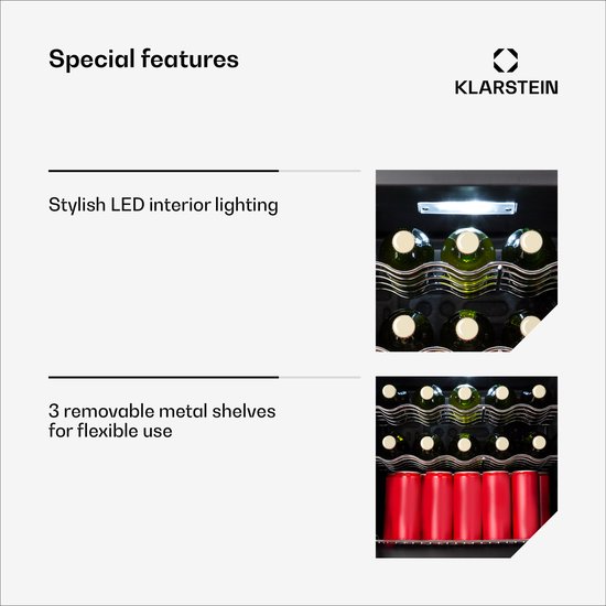 Klarstein Drankkoeler Coachella 60 Drankenkoelkast - 60 liter met wifi, glazen deur, LED-binnenverlichting, 3-18 °C, 7 lichtkleuren, 3 metalen schappen, energie-efficiëntieklasse E, wit - Drankkoelkast - Touch - RVS - Drankenkoeler van Klarstein — afbeelding 3