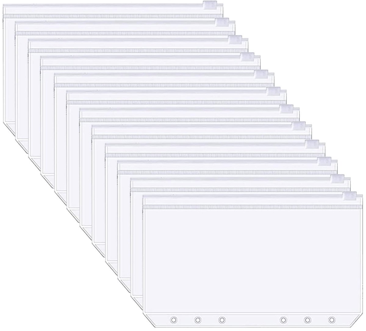 12 Stuks A6 Bindmiddel Zakken Pvc 6 Gaten Bindmiddel Enveloppen Transparant Plastic Geld Budget Enveloppen Voor Document Organisatoren Thuis (A6 ritstas)