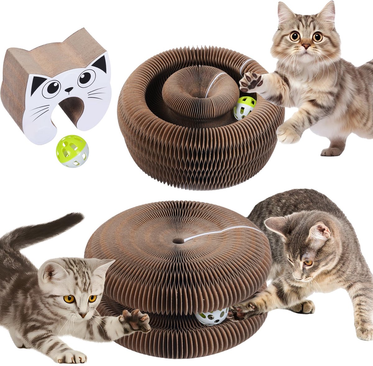 Krabplank kattenspielzeug, Interactief Kitten Krabbord Kattenspeelgoed, Magisch Orgel Kattenkrabbord met Belbal voor Binnen, Intelligentie Krabkarton Katten Speelgoed Set