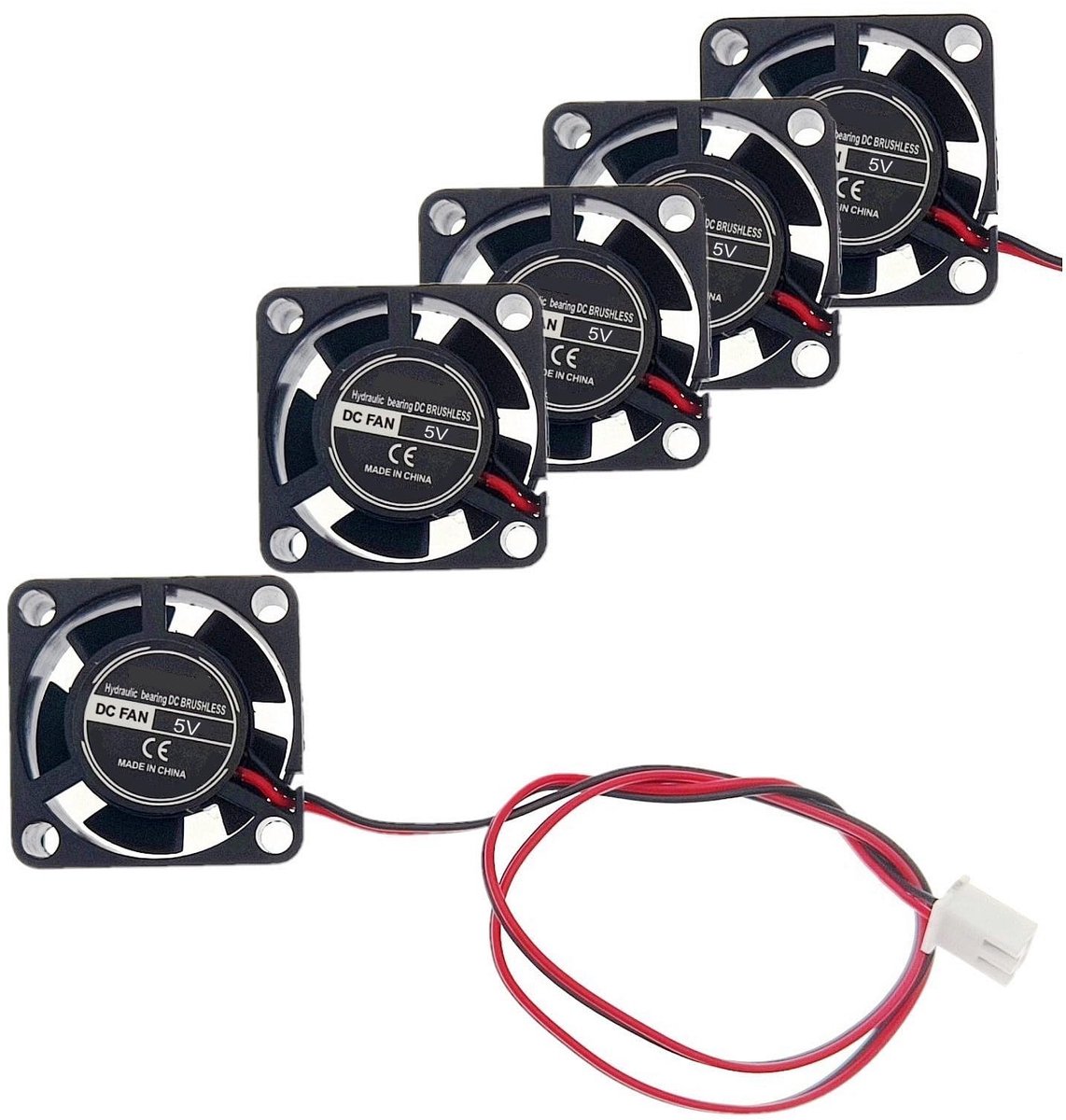5 stuks 25 mm 2-polige 5 V mini-ventilator met kabels, 2510, 25 x 10 mm, hydraulische lagers miniatuur DC borstelloze ventilator voor ontwikkelingsboards, grafische kaarten en