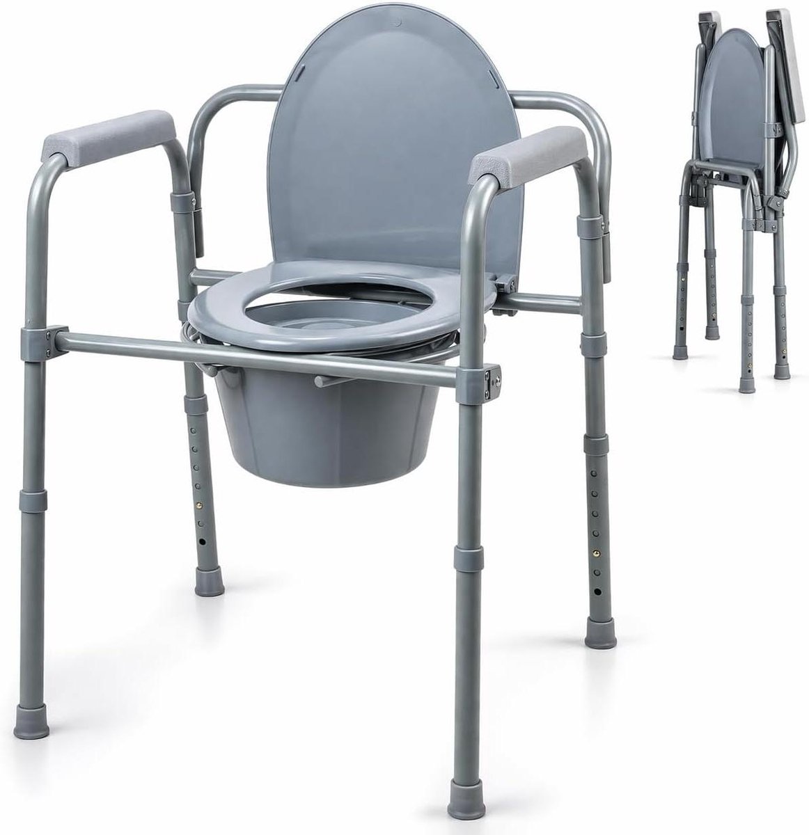 Toiletstoel 3-in-1 - Po stoel - Zelfstandig naar toilet - Opvouwbaar & verstelbaar - Tot 160 kg - Grijs