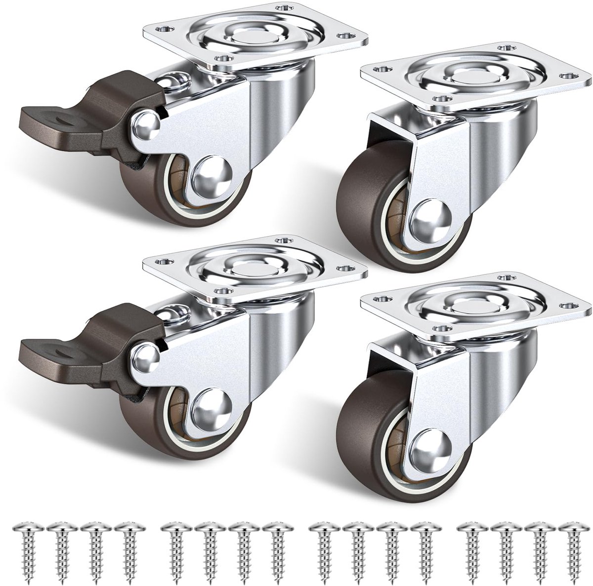 Zwenkwielen 25 mm zwenkwielen voor meubels met veiligheidsrem Zwenkwielen set van 4 totale capaciteit 40 kg (2 met remmen en 2 zonder)