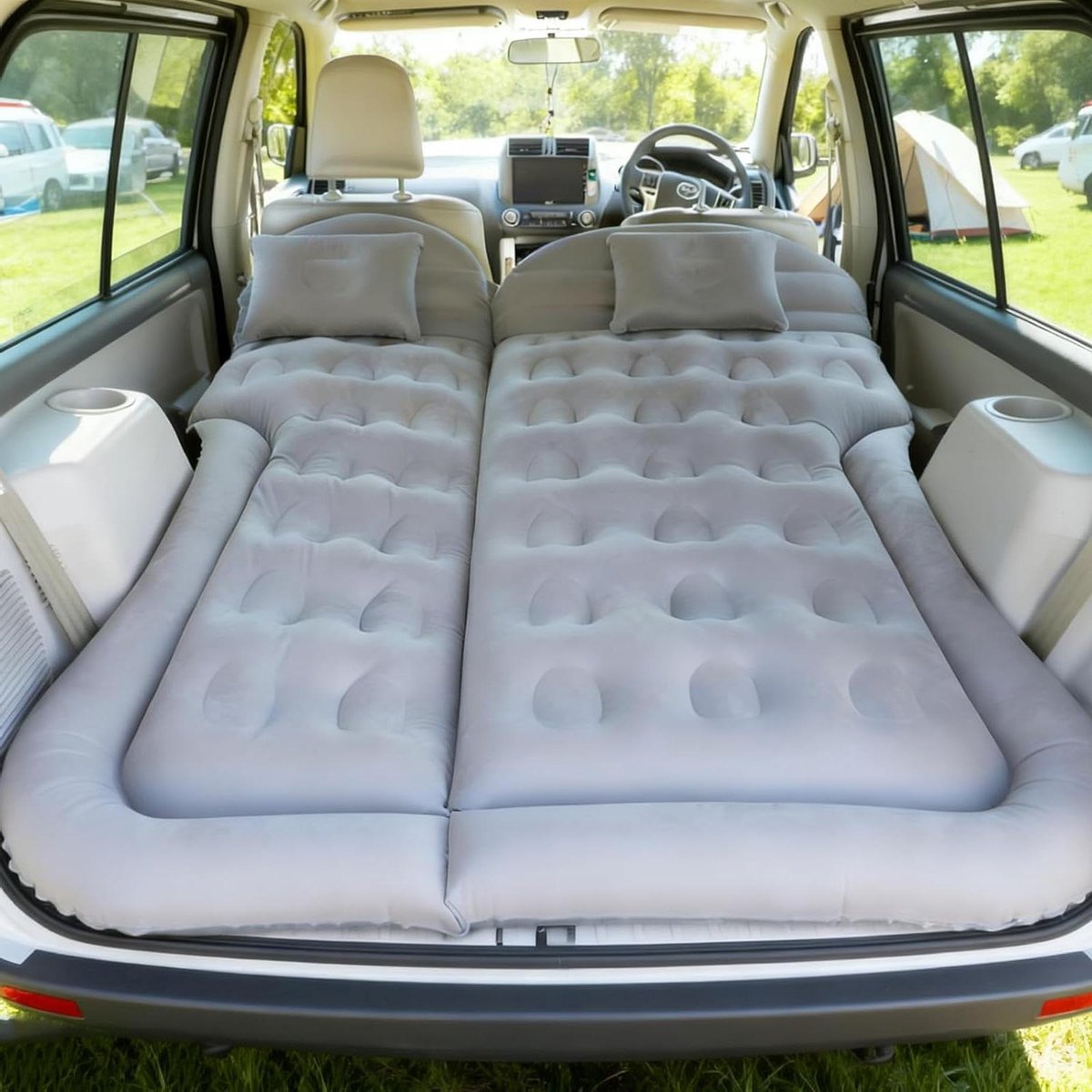 Opblaasbaar Autobed - Luchtmatras Auto - Kamperen en Reizen - Met Elektrische Pomp - 170 x 130 cm - Lichtgrijs