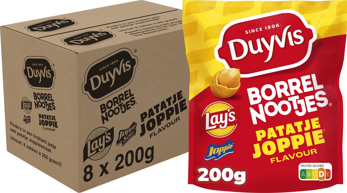 Duyvis Borrelnootjes Lay's Patatje Joppie - Pinda Noten - 8 x 200 gram