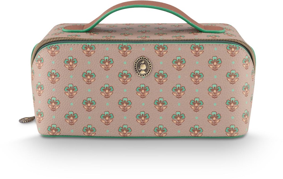 Pip Studio - Toilettas - Cyrille Medium Jaipur Flower - Khaki-Groen - 23,5x10,5x11cm