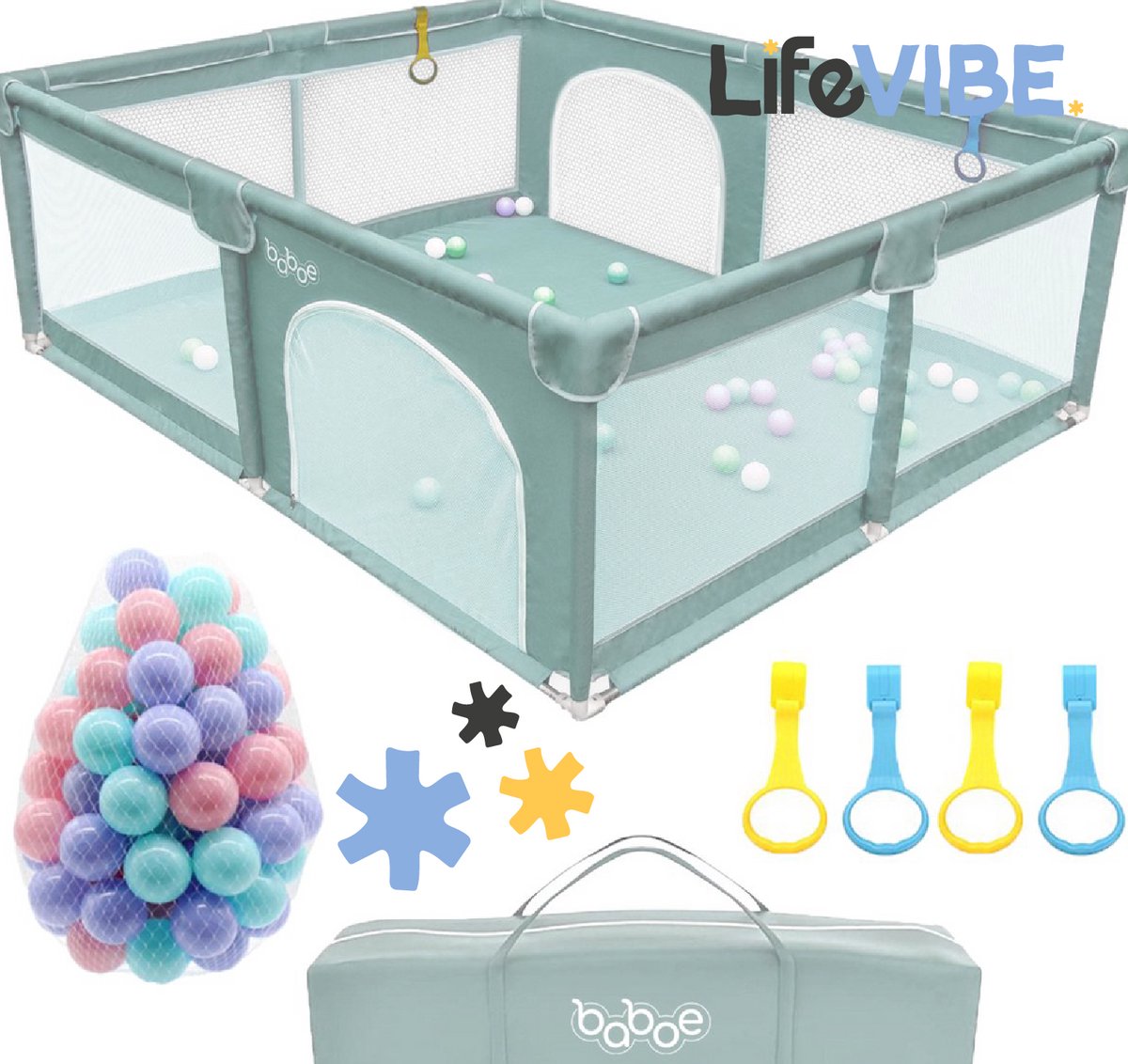 LifeVibe® Baby Grondbox – Babybox – Speelbox – Kruipbox - Kinderbox - Babypark - Playpen Baby - 120x120x62 CM