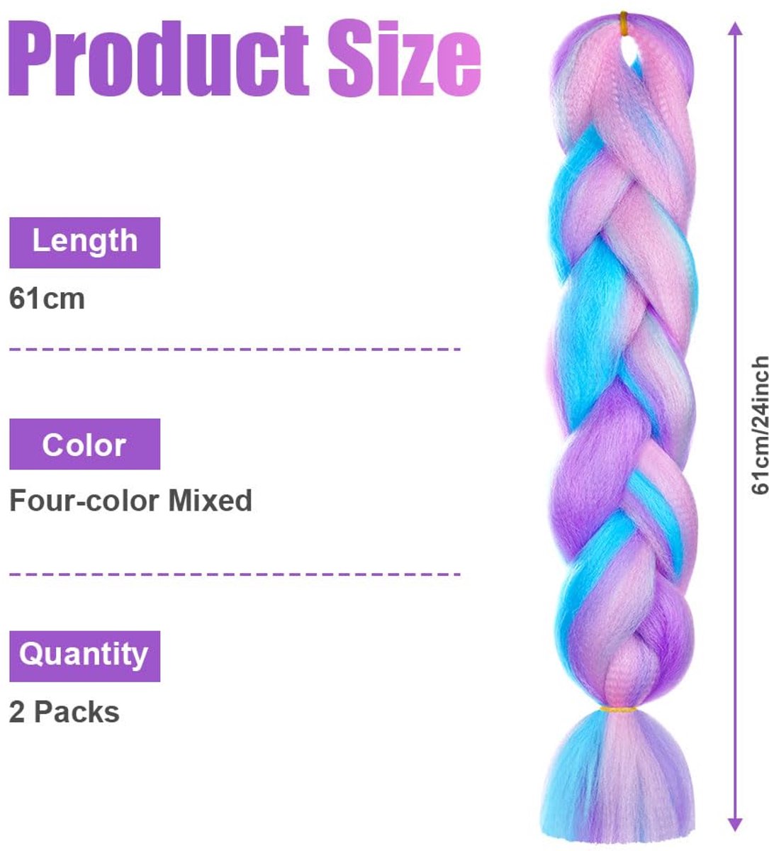 Aomig Vlechten Haarextensies, 1Pc 4 Tone Kleurrijke Vlecht Haarverlenging, Jumbo Vlechten Haarverlenging Synthetische Pruik, Mode Synthetische Vlecht Haarextensies voor Vlechten Twist Vlechten Haar vo
