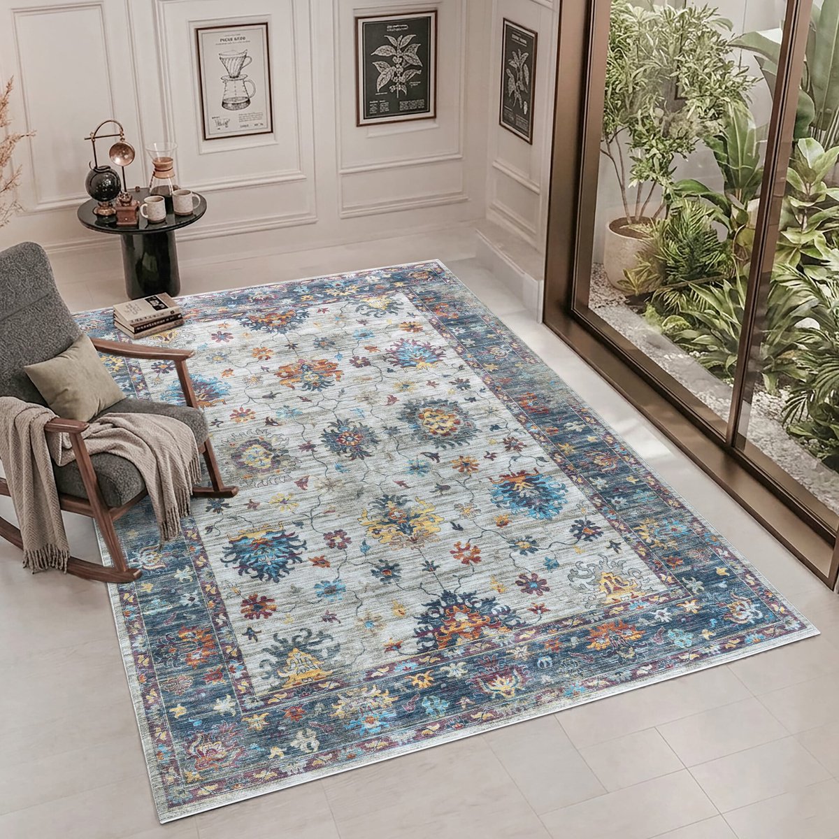Muratap Vintage Vloerkleed Mystic Garden Creme Multi Wasbaar- 80x150 CM Multikleur