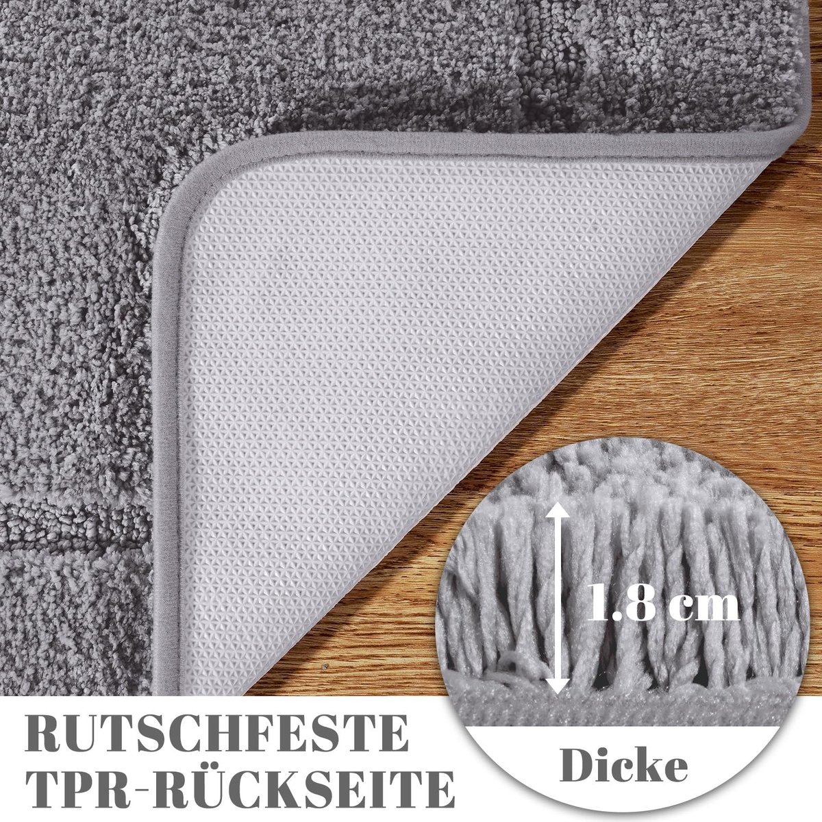 Microvezel Zachte, Antislip en Waterabsorberende Badmat, Grijs, 60 x 90 cm