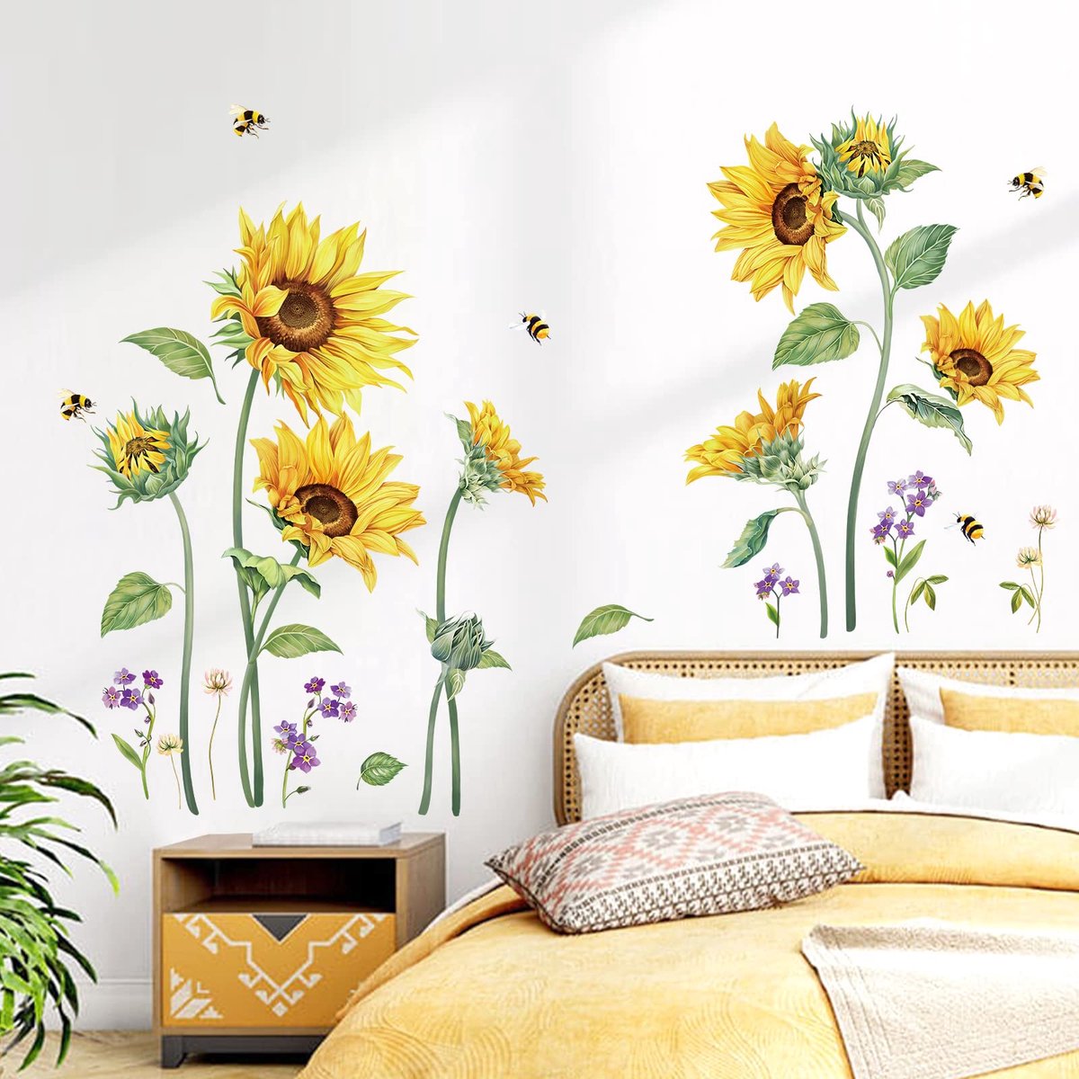 decalmile Zonnebloem Muurstickers Tuin Bloem Zonnebloem Muurtattoo Meisje Kamer Slaapkamer Woonkamer Sofa TV Achtergrond Wanddecoratie