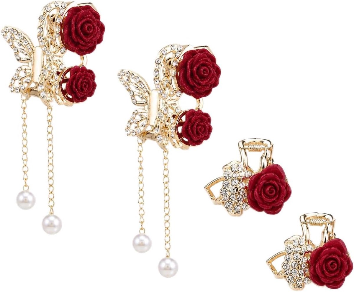 Haarspeld Set - Elegante Haaraccessoires met Parels en Strass - 4 Stuks, Diverse Stijlen, Perfect voor Geschenken - Zilver