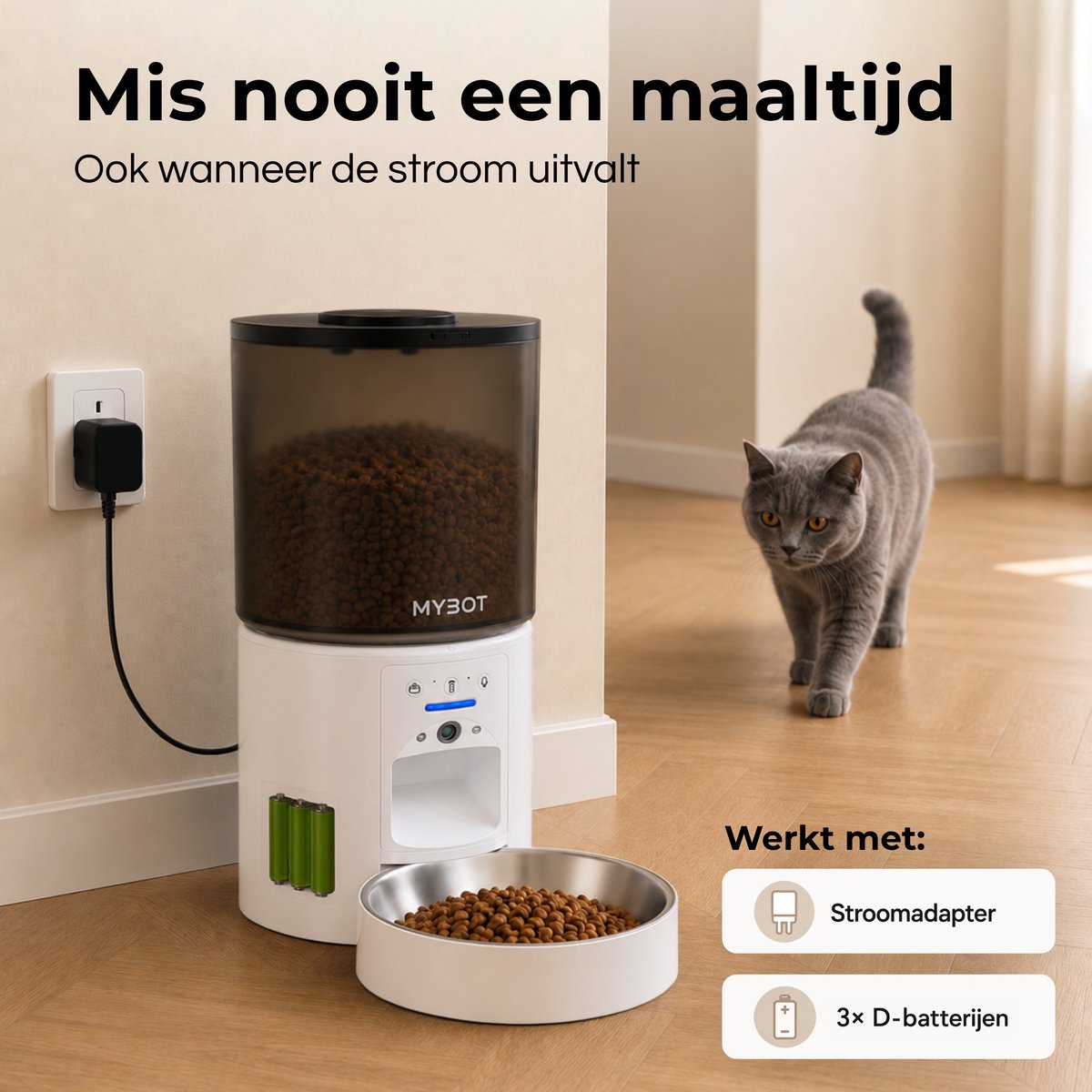 MYBOT Automatische Voerbak met Camera - Kat en Hond - Voerautomaat 4L - Met App en Spraakopname - Voor Droogvoer - Wit - P4 thumbnail 6