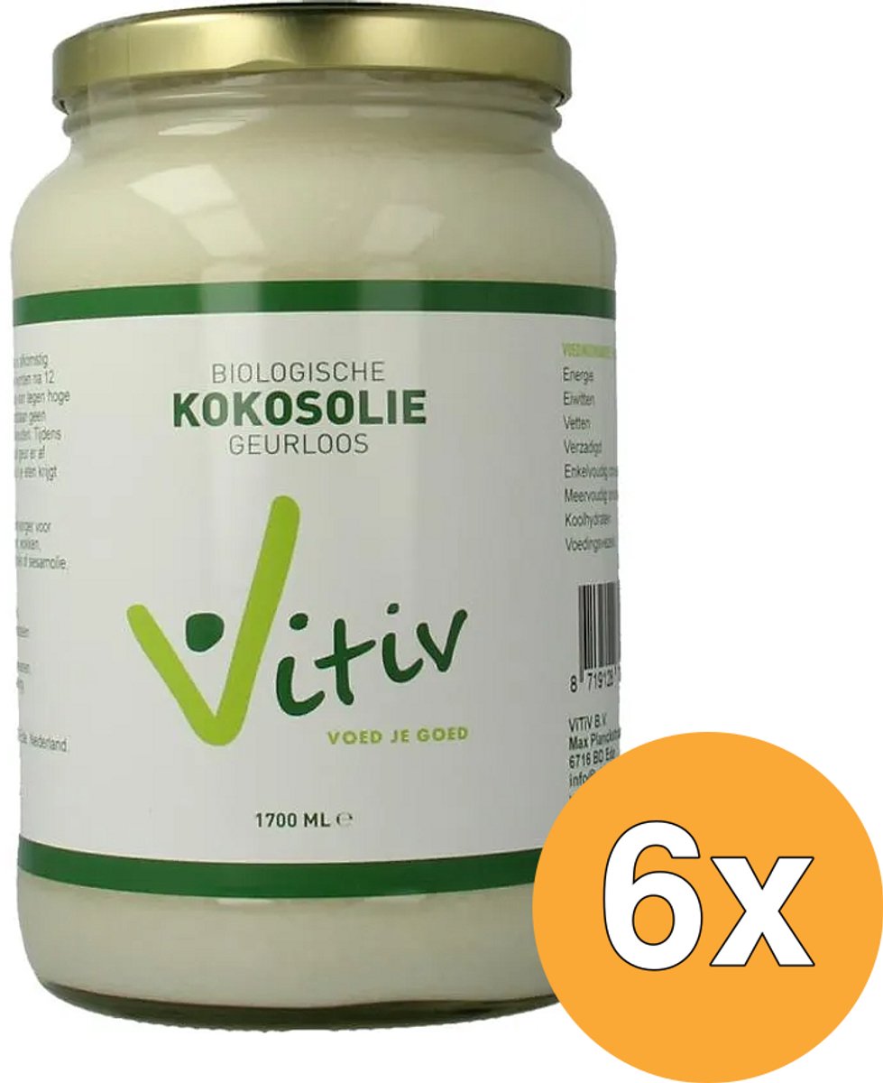 6x Vitiv Kokosolie Geurloos Bio (1700 ml)