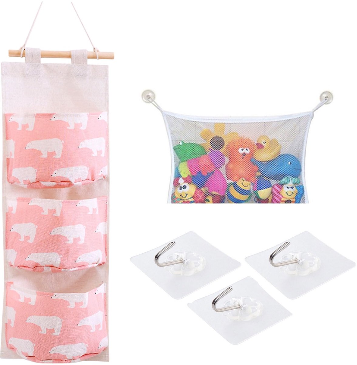 Opbergtas om op te hangen, met zakken, voor wandmontage, waterdicht, geschikt voor kinderkamer, slaapkamer, met netvak om op te hangen en kleefhaken