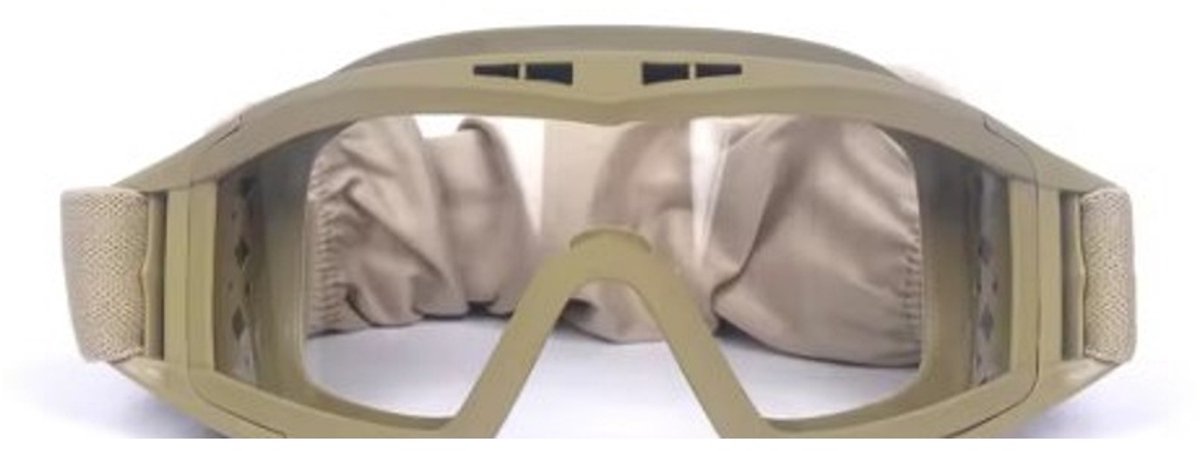 Nieuwe Airsoft tactische bril 3-lens winddicht stofdicht schieten motorcross motorfiets bergbeklimmen bril CS veilige bescherming (Clear Lens Khaki)