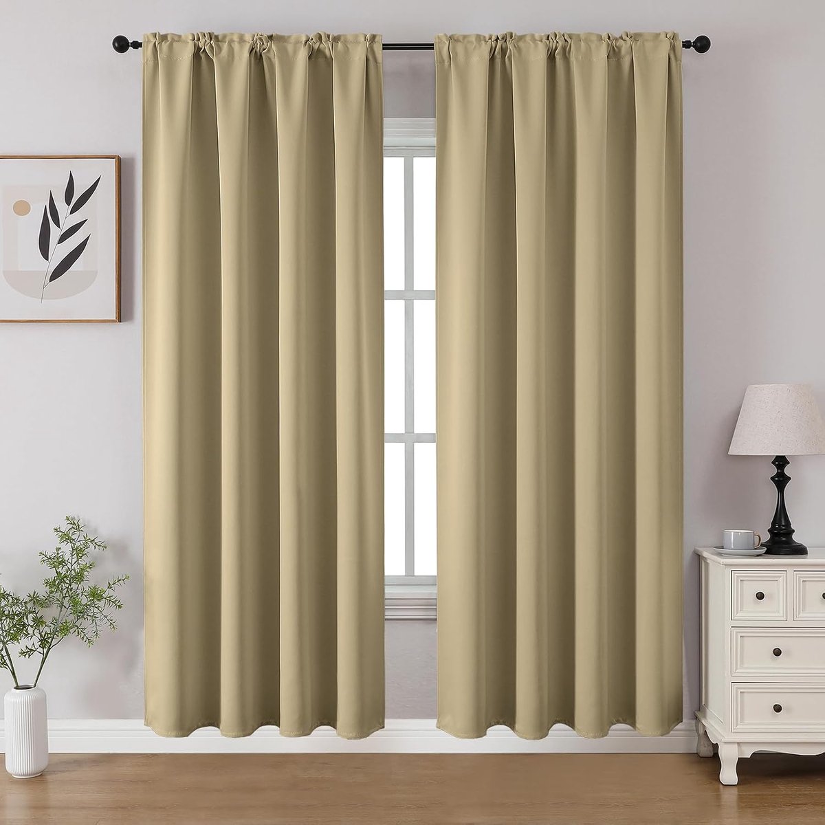 Panelen van 183 cm lang, met tunnelzoom, voor slaapkamer en woonkamer, warmte-isolerende en lichtwerende raamgordijnen (132 cm breed x 183 cm lang), beige