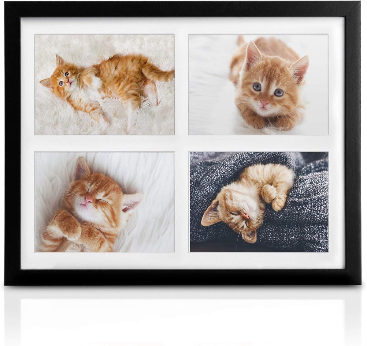 Lijsten Galeria voor 4 foto's 10x15cm - fotolijst van hout, kunststof glas, metalen ophanging & passe-partout multilijst voor fotocollageen - zwart